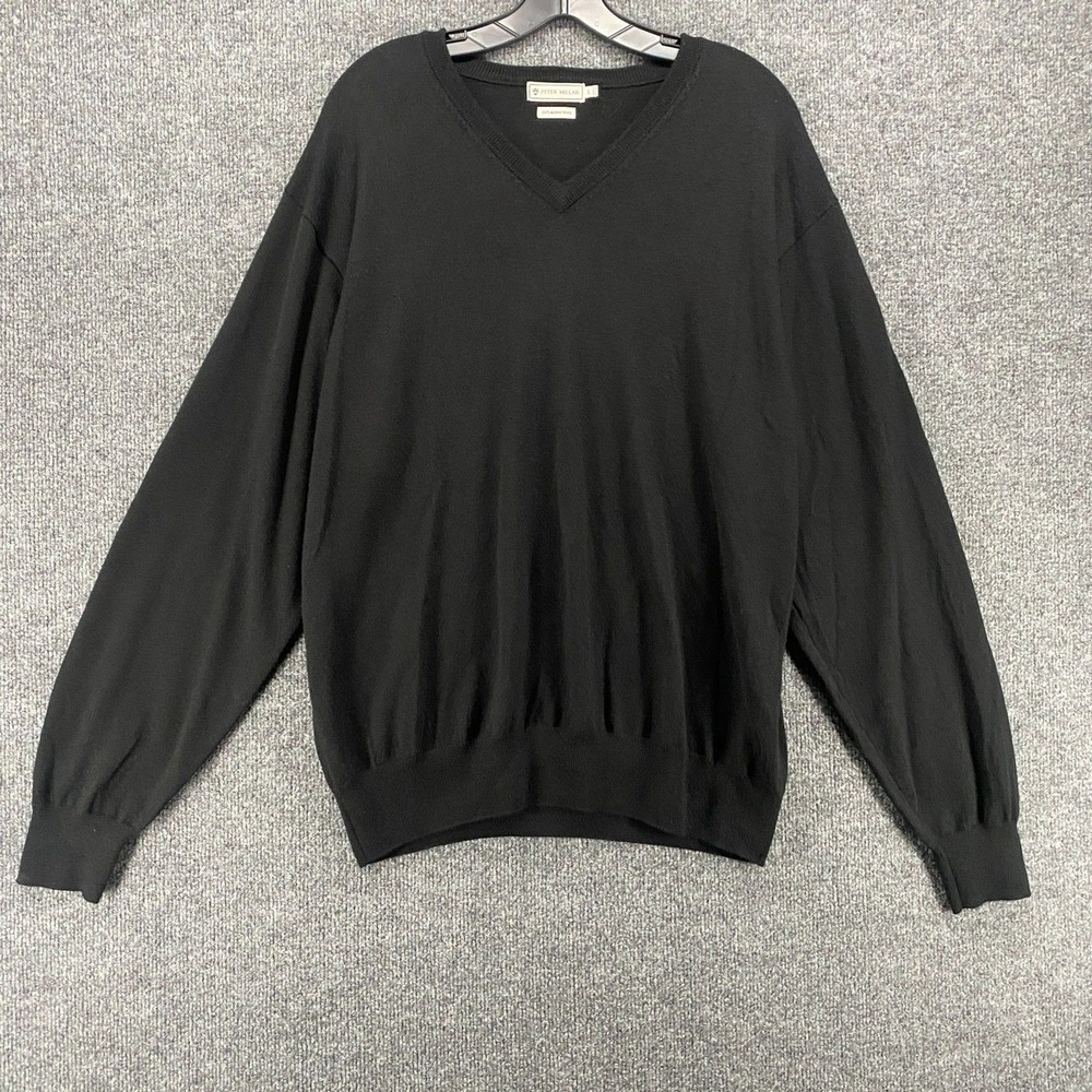Peter Millar Sweater Mens L Black Merino Wool V-Neck Academia Casual Prep Office